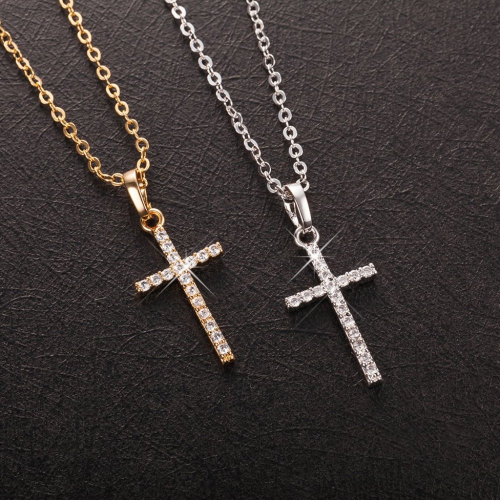 NEW Crystal Cross Necklace Golden Silver